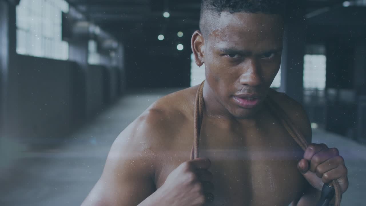 Animation of interference and data processing over resting african american male athlete training