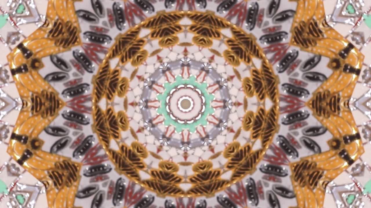 hermoso patrón trippy colorido animación paz y amor visual 3d mandala o caleidoscopio túnel espiritual con luz geometría sagrada
