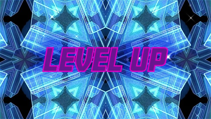Animation of level up text over shapes