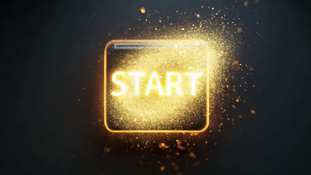 Illuminated Start Button with Sparkling Effects Representing Beginnings and Initiating Actions, Perfect for Interface Design and Game Themes