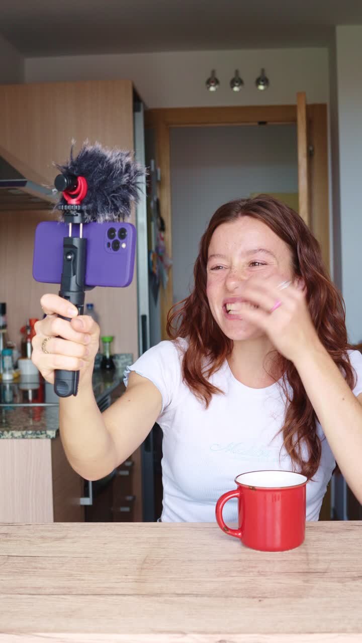 Woman Vlogging in Kitchen