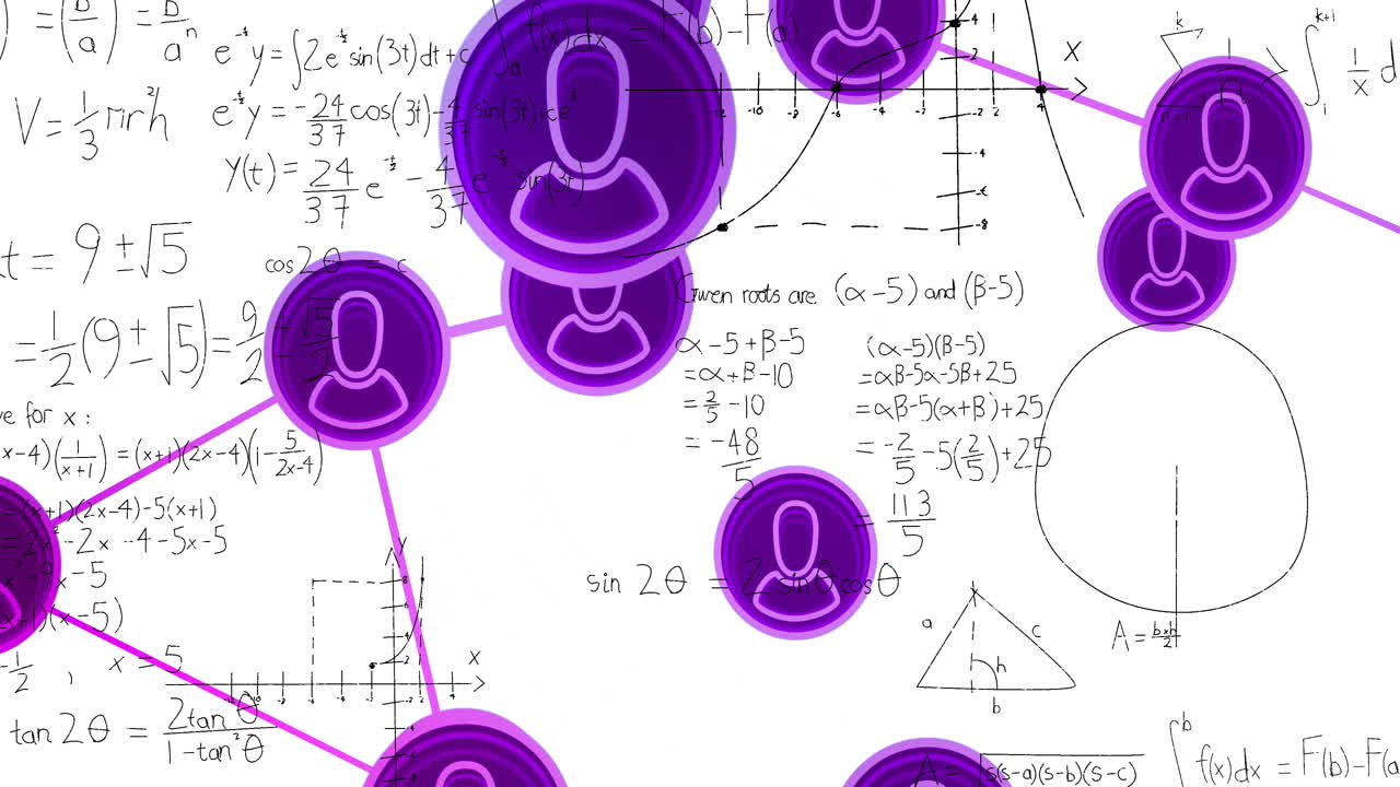 animación de iconos de medios sobre ecuaciones matemáticas