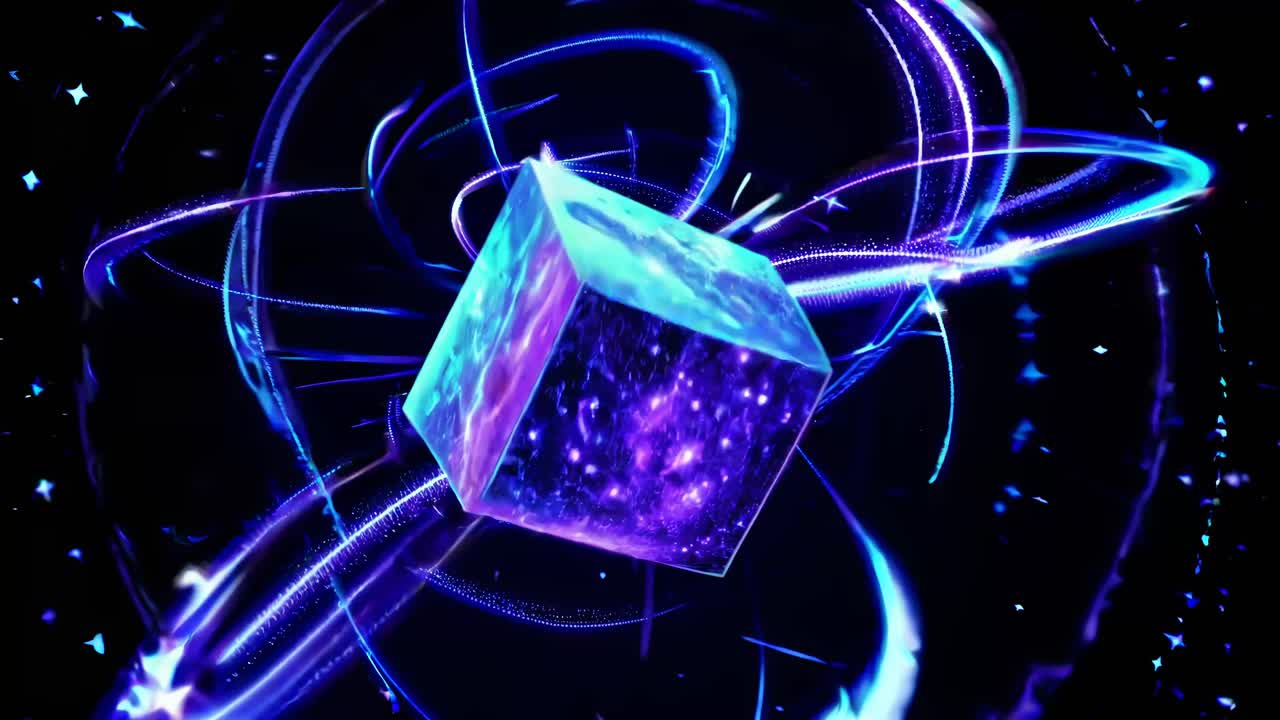 Abstract Glowing Cube in a Vortex of Energy