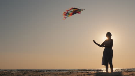 side view - silhouette of a young woman with a kite