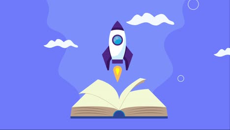 text book with rocket animation