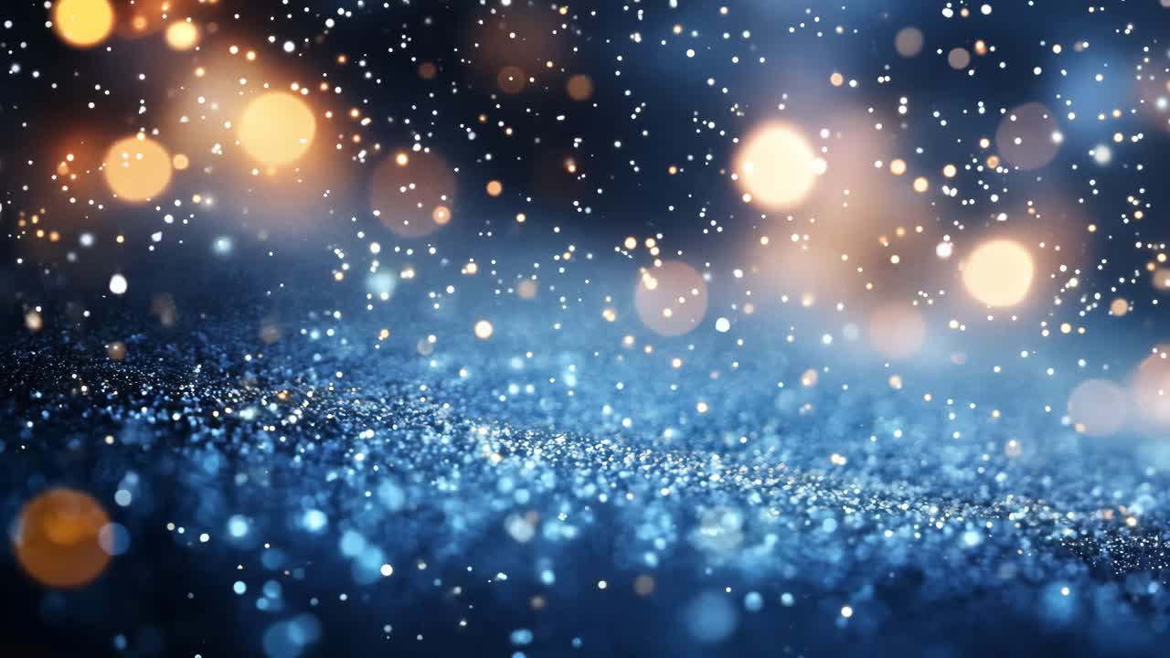 Un cielo blu con fiocchi di neve che cadono. I fiocchi di neve sono sparsi per tutto il cielo, creando un'atmosfera bella e serena.