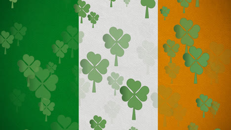 Digital-animation-of-multiple-clover-leaves-floating-against-irish-flag