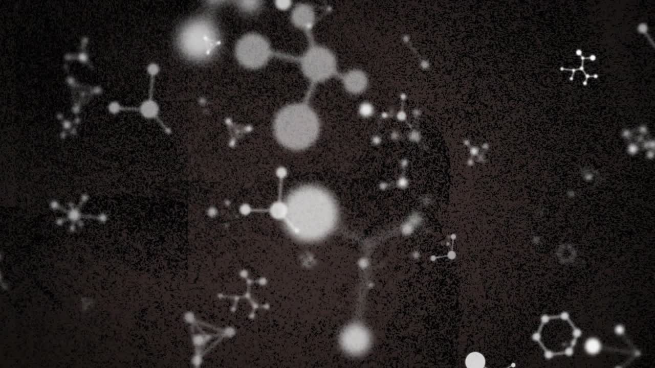 White nodes drifting into view over dark backdrop, clusters floating and fading visualizing depth