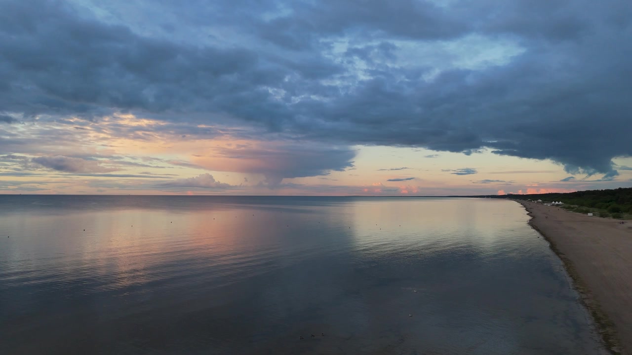 Aerial Drone Video Of Jurmala Melluzi Beach At Sunset After Rain With Storm Clouds Clearing Over The Gulf Of Riga And Baltic Sea Scenic Summer Coastal Landscape In Latvia