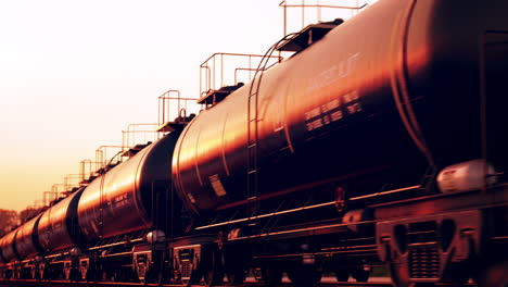 Loopable-animation-of-a-tank-wagons-during-sunset.-Bright-sun-reflected-on-the-wagon-surface.-Heavy-metal-carriages-are-used-for-transport-liquid-chemicals-like-petrol.