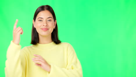 woman pointing and smiling