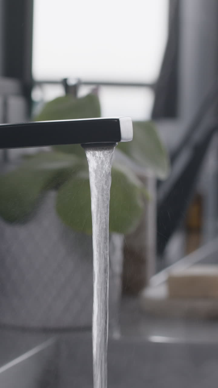 grifo moderno con agua que fluye