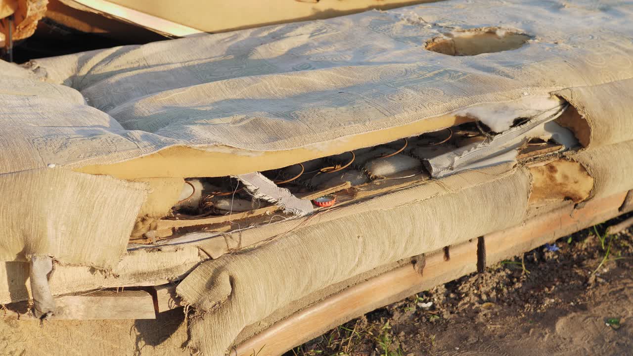 갈색의 낡은 낡은 소파