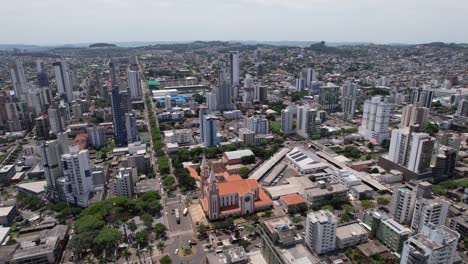 aerial takes of the center of chapecó santa catarina, passing by the cathedral santo antonio