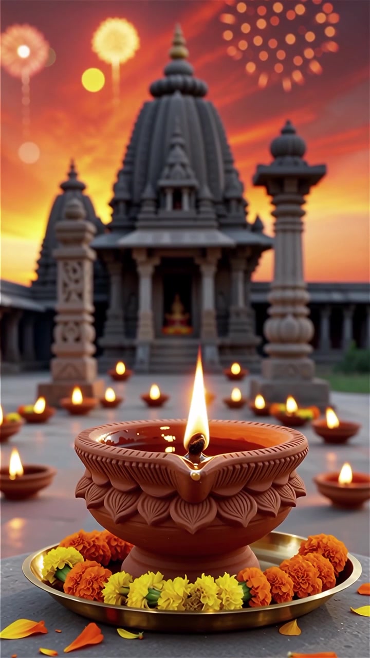 Diwali Festival Background with Lanterns and Traditional Diyas Decorations