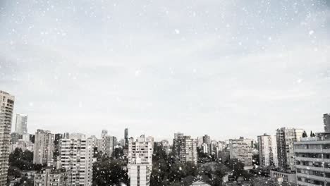 Composición-Digital-De-Nieve-Cayendo-Contra-Edificios-Altos