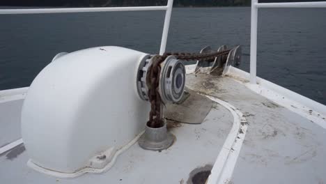 electric boat anchor on chain being pulled up