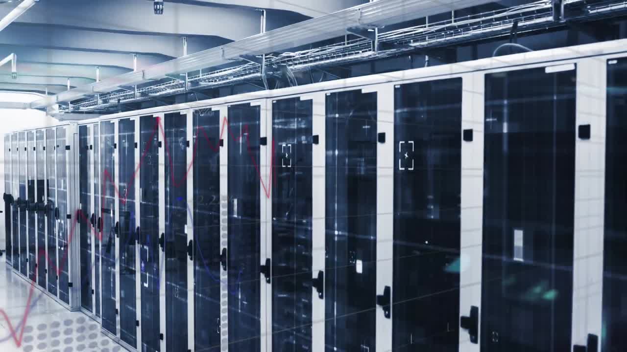 animación del procesamiento de datos en la sala técnica con servidores informáticos