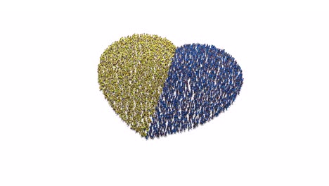 la gente se reúne y forma forma de corazón con colores ucranianos