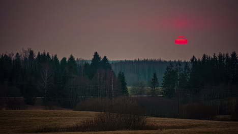 static shot of golden setting sunset in timelapse over a highway with cars passing by
