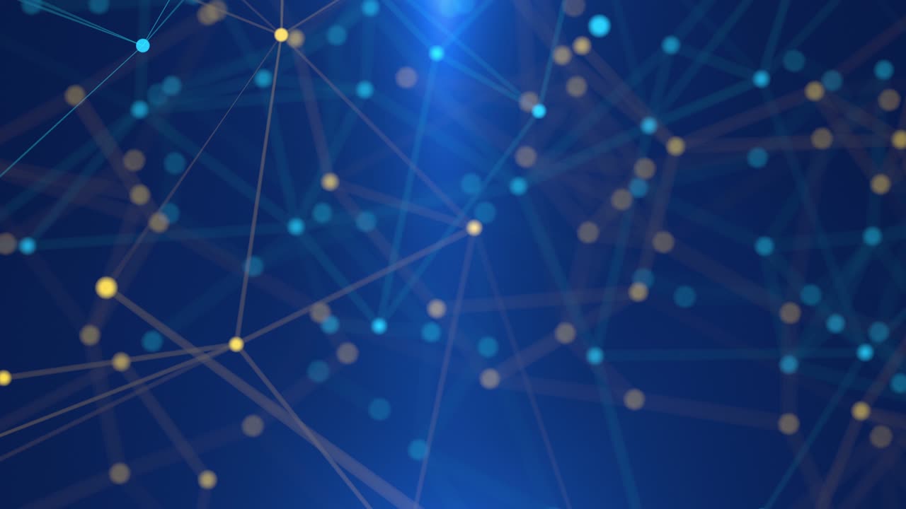 Connected blue and yellow data network 4K seamless loop