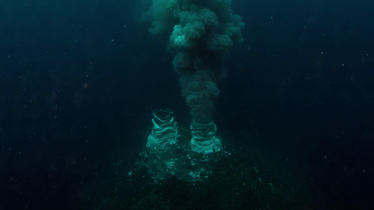Underwater Eruption: A Profound View of Volcanic Activity Beneath the Ocean's Surface, Showcasing Bubbling Ash Clouds and Eruptive Dynamics