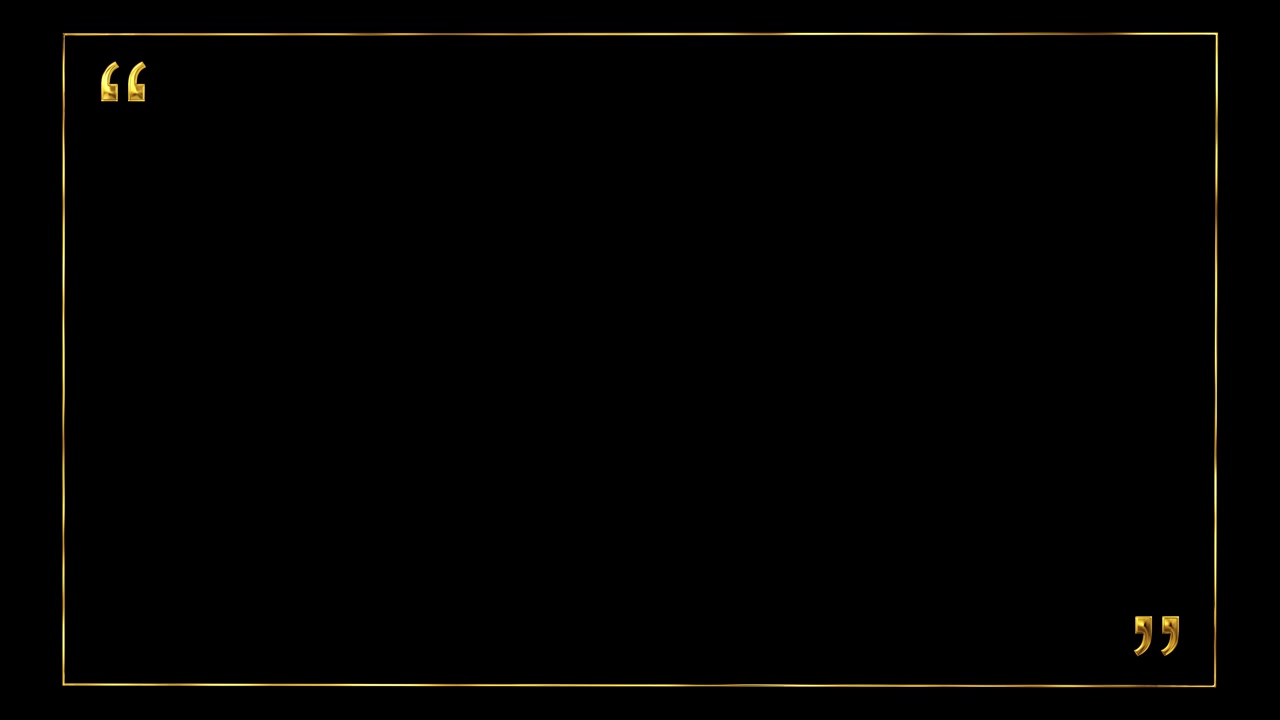 Elegant quote frame background with thin gold border black copy space and metallic quotation marks