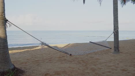 una hamaca oscilante suspendida entre dos cocoteros con vistas a la hermosa playa de pattaya, chon buri, tailandia