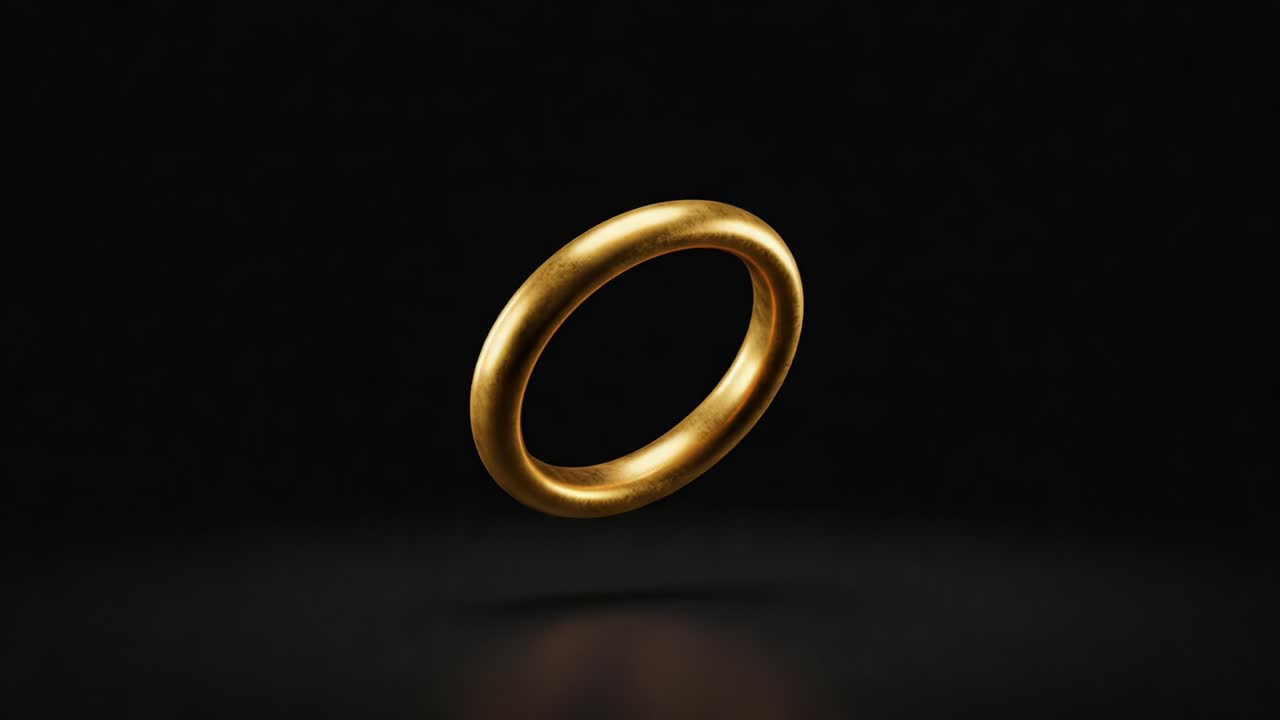 Un viaggio affascinante di un anello d'oro esposto con elegante suspense, che mostra la sua texture liscia e il design intramontabile su uno sfondo scuro