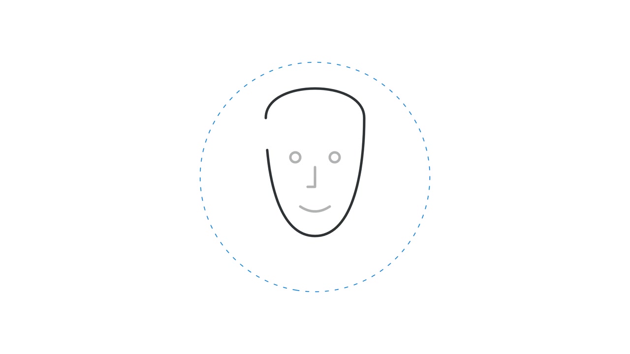 Disegno al tratto animato di un volto umano in scansione