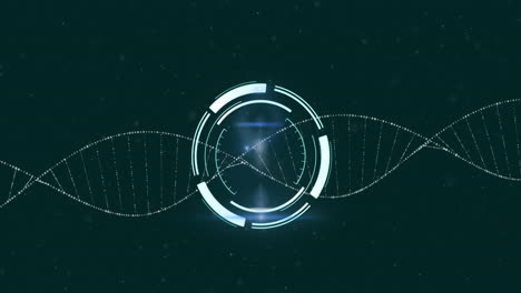 animation of round scanner over spinning dna structure against black background