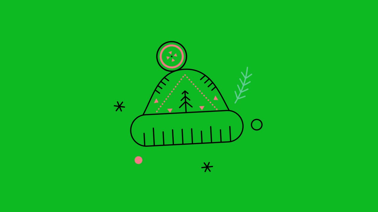 녹색 배경에 도들 스타일의 겨울 모자 4k 비디오.