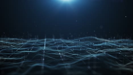 blue landscape mountain and flare glitter light shine beam with dust particle effect abstract background.