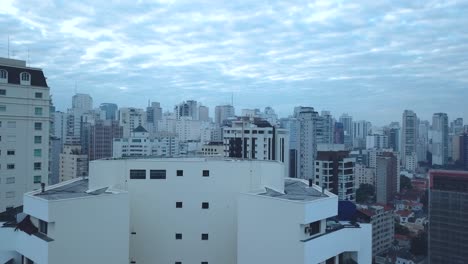 early morning fly over office buildings in downtown sao paolo, aerial 4k shot, brazil