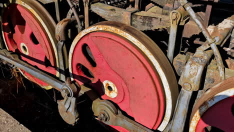 close up rusted details of a vintage steam engine train