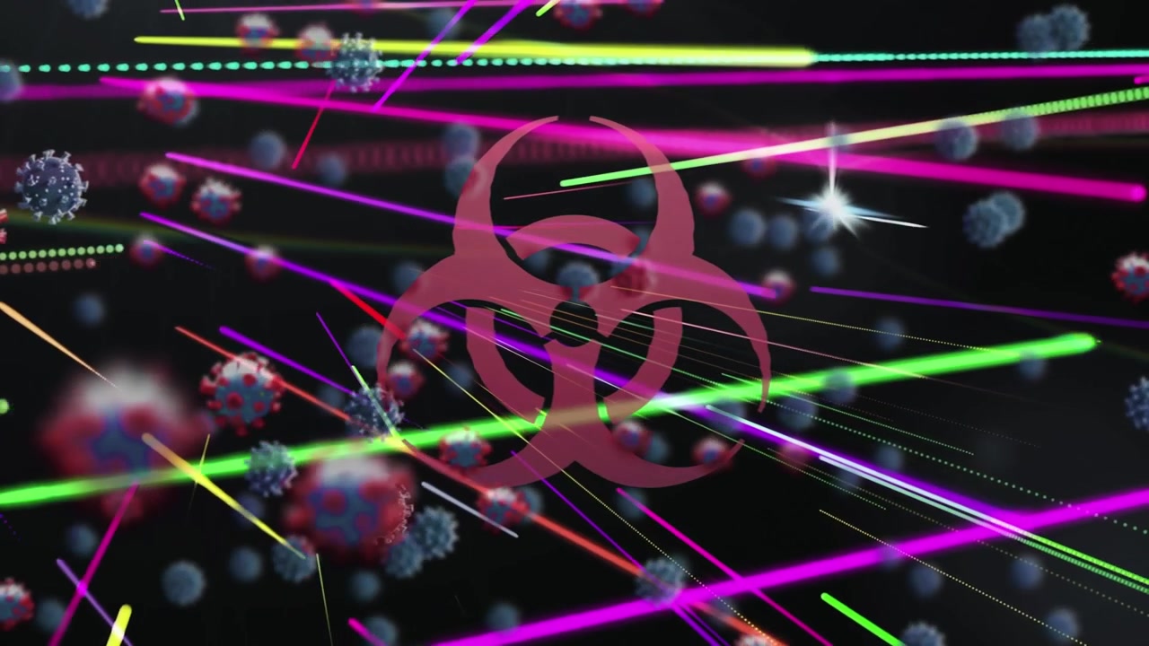 Animazione di forme gialle in movimento su una catena di DNA su sfondo nero