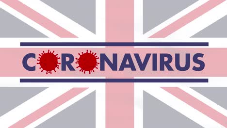 corona virus cells spinning with the uk flag on the background, covid-19 particles 2d animations