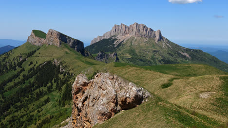 panoramic landscape view of the rocky caucasus mountains valleys, on a bright sunny day