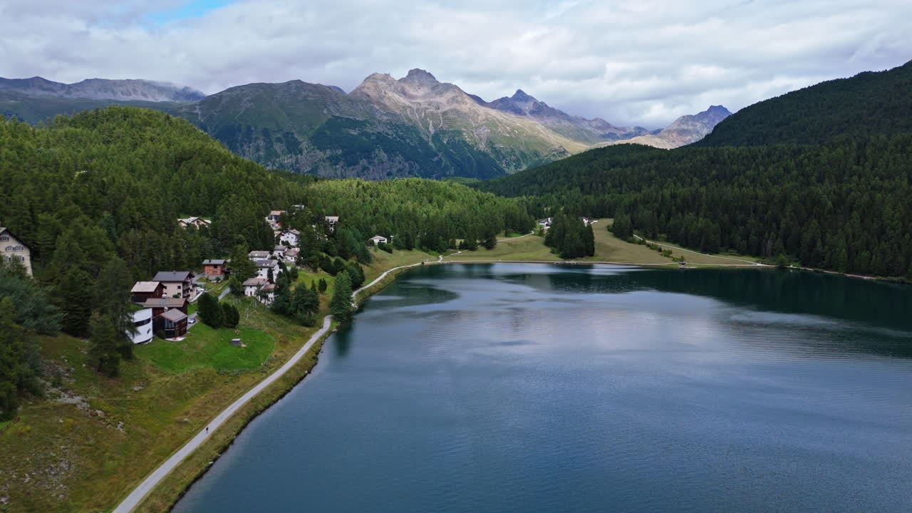 Scenic Saint Moritz lake and mountains, peaceful outdoor travel destination