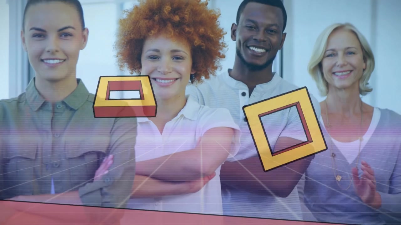Animazione di forme su diverse persone in ufficio