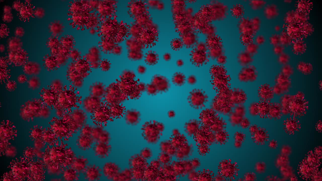 Corona COVID-19 Alert SOS. Pandemic bacteria pathogen medical health risk, immunology, virology, epidemiology concept. Microscope virus cell. 3D rendering looped animation.