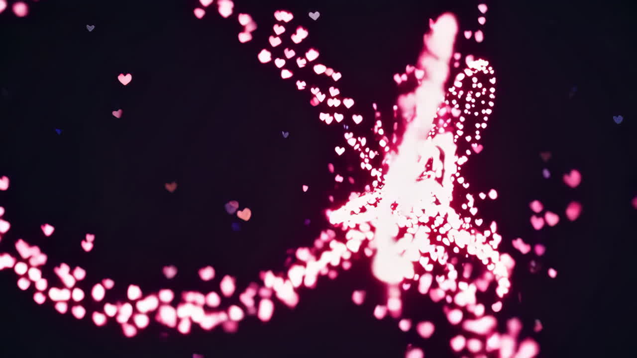 Abstract Pink Heart Particle Swirls on Dark Background