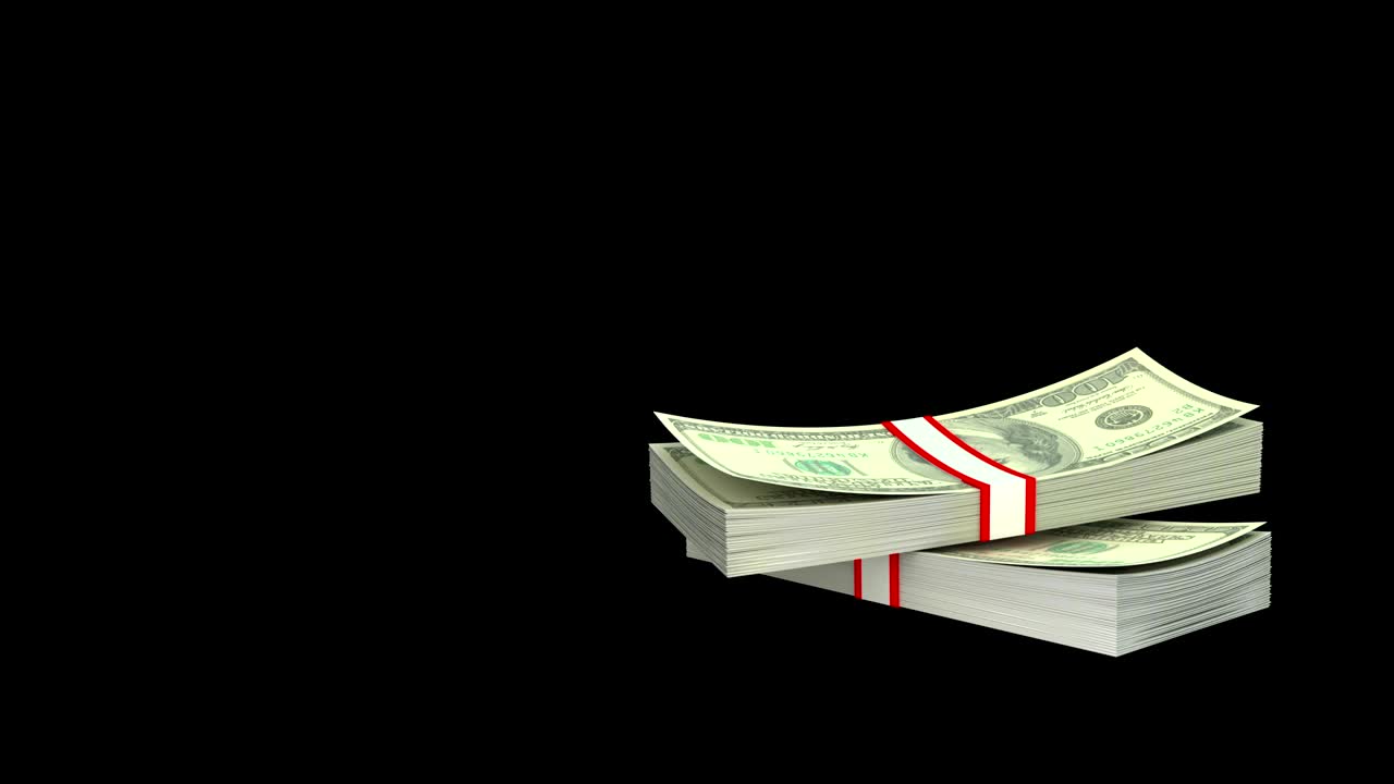 Falling pile of US Dollar money in 4K with Alpha matte mask