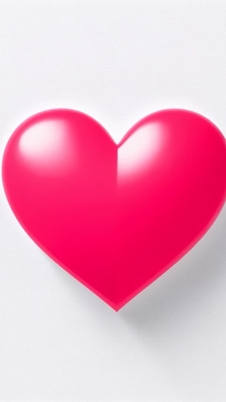 Video verticale: cuore rosa lucido che cresce fino a riempire lo sfondo bianco dopo l'avvio dell'animazione
