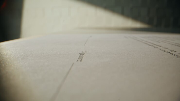 Businessman hand signing contract at office closeup. Manager putting signature
