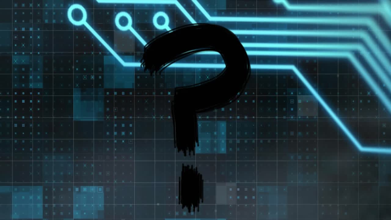 animación del procesamiento de datos sobre el signo de interrogación