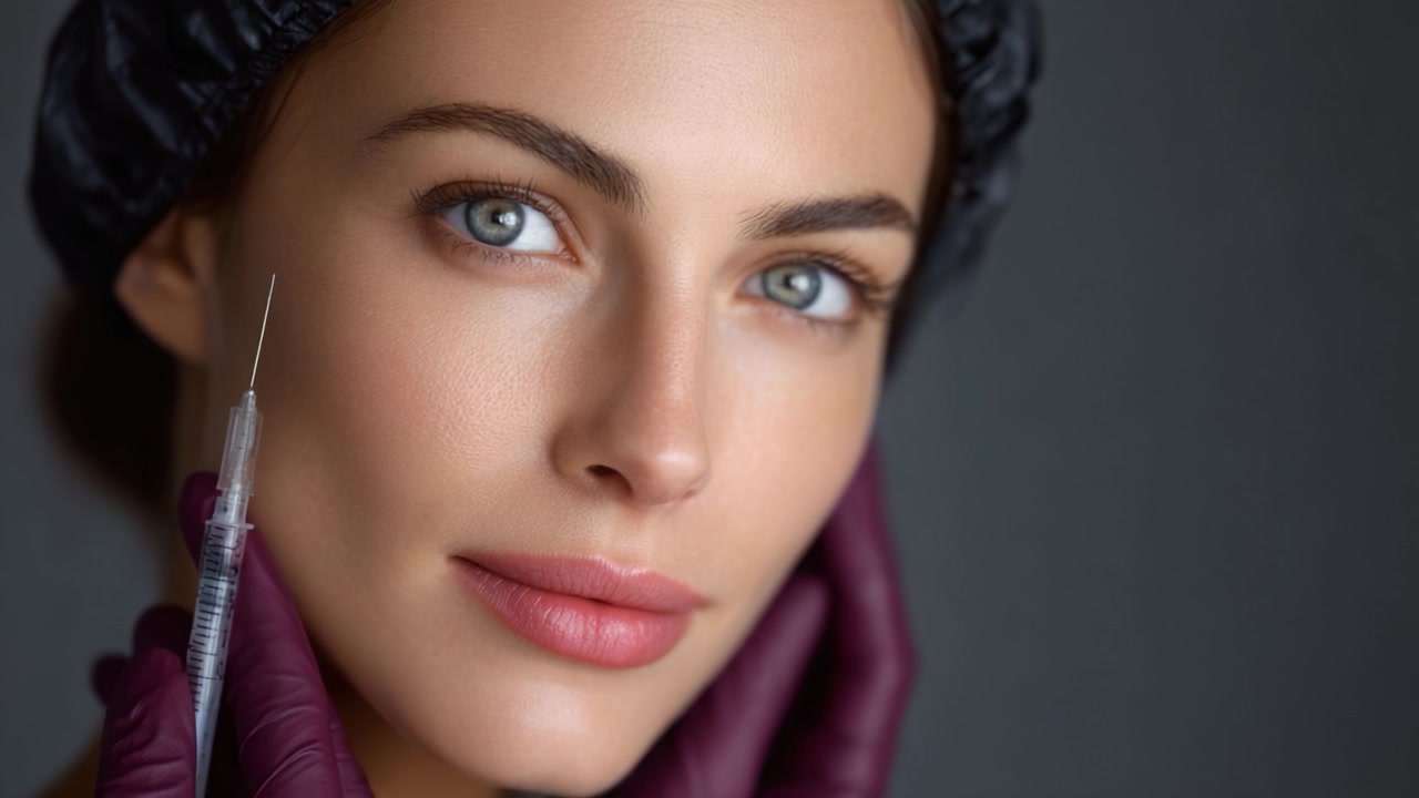 A Close-Up of a Young Woman Preparing for a Cosmetic Injection, Showcasing Her Natural Beauty and the Professional Setting of Aesthetic Treatment and Skincare.
