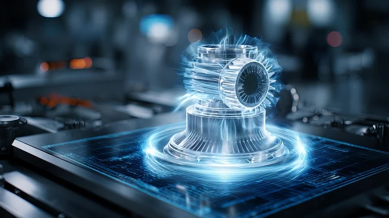 Detailed view of a futuristic turbine design in a high-tech environment