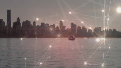 animación de la red de conexiones sobre el paisaje urbano