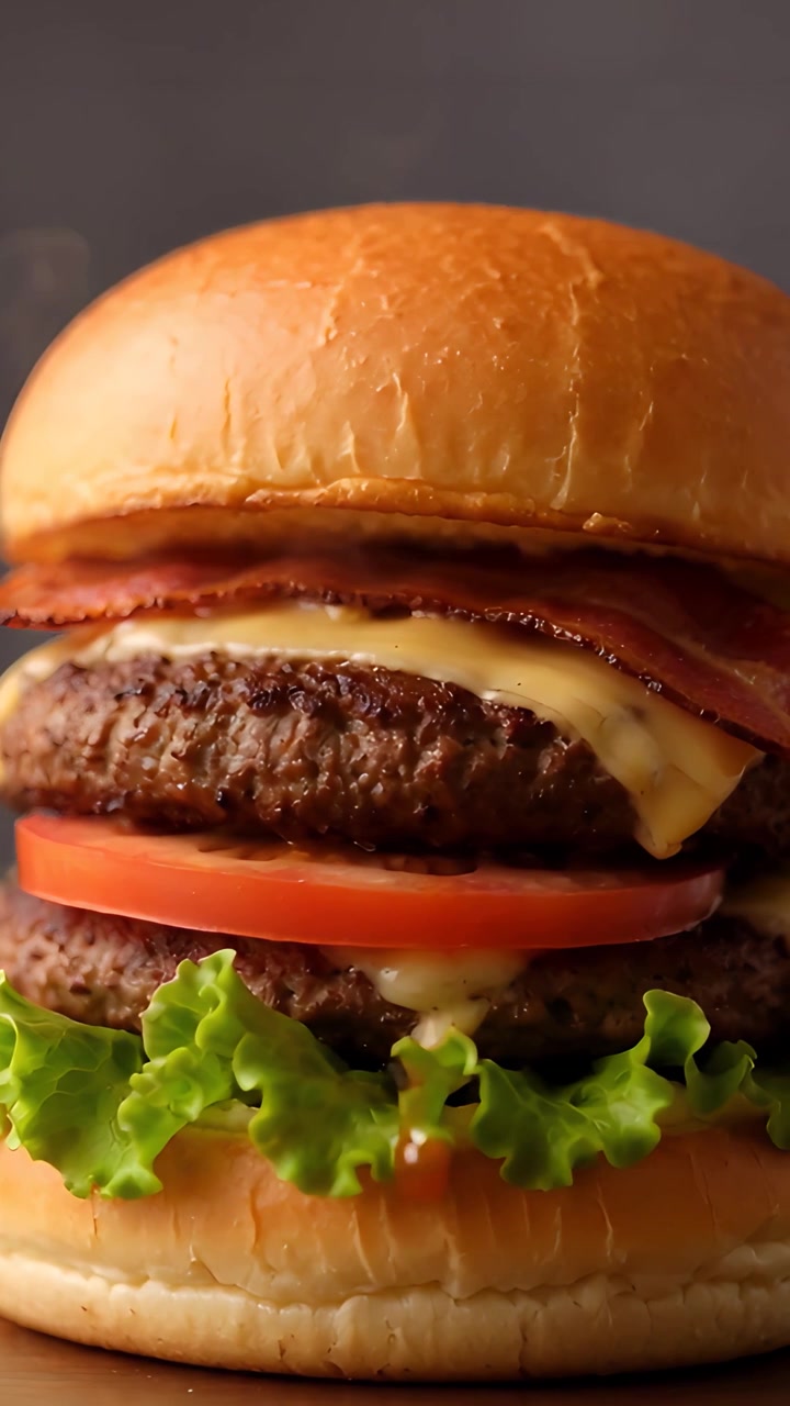 Hamburguesa Jugosa en Primer Plano con Fondo Bokeh 4K